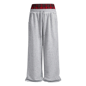 Pantalones de chándal anchos de cintura superpuesta Glory para mujer, de algodón, informales, holgados, para descansar, venta al por mayor, OEM - Product Image 1