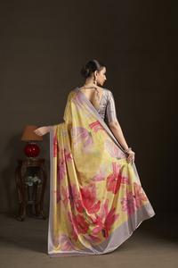 Sari prêt-à-porter et blouse cousue, sari indien en soie crêpe, imprimé floral, sari imprimé numériquement, design magnifique - Product Image 3