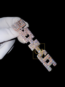 Rappeur pour hommes initiale caution verticale VVS Moissanite diamant testeur Bling pendentif 925 argent massif personnalisé nom lettre collier cadeau - Product Image 4