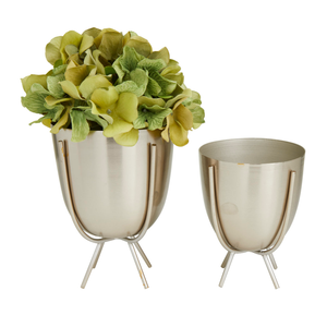 Pots de fleurs modernes en métal argenté avec supports en fer trépieds, élégants pots ronds pour plantes d'intérieur, d'extérieur, de jardin et de balcon - Product Image 1