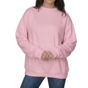 เสื้อสเวตเชิ้ตคอกลมสีชมพูสำหรับผู้หญิง ทรงปกติ แขนยาว สีพื้น ผ้าฝ้ายถัก ใส่ได้ในฤดูใบไม้ร่วง - Product Image 1