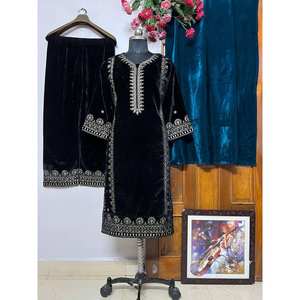 Magnifique Salwar Kameez en coton pour les fêtes, taille XL, haut et bas avec dupatta, tenue de soirée élégante - Product Image 4