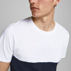T-shirt décontracté à manches courtes pour homme, col rond, coupe classique, en tricot écologique, avec logo frontal blanc et bleu marine - Product Image 5