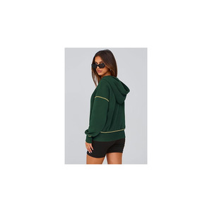 Sudadera corta de punto acanalado para mujer, con cremallera, elástica, ajustada, de manga larga, prenda de moda para mujer - Product Image 5