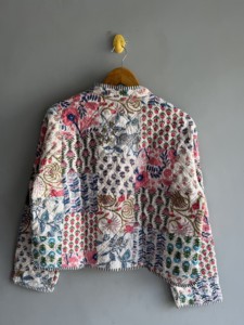 Floral Embroidered <b>Quilted</b> <b>Jacket</b> Women's Cotton V-Neck Long Sleeve Spring Coat Handmade Patchwork <b>Pattern</b> gift for her - Product Image 6