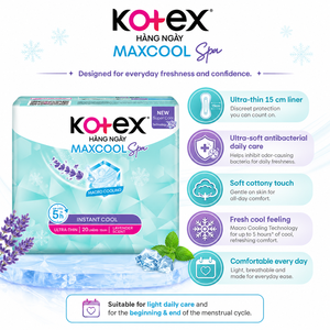 Kotex Super Soft Antibacterial Daily Sanitary <b>Pads</b> <b>Cool</b> 15cm - 20pcs/Bag | 32286 Super Smooth Antibacterial Protection - Product Image 4
