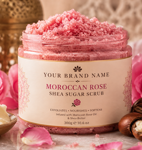 Moroccan Rose Shea Sugar <b>Body</b> <b>Scrub</b> Skin Smoothing Hydrating & Brightening Exfoliating Treatment OEM Private Label Wholesale - Product Image 2
