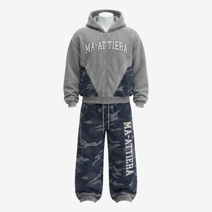 Conjunto de Sudadera con Capucha y Pantalones Deportivos de Camuflaje Gris Azulado para Hombre, Corte Holgado, Estilo Urbano, Personalizable OEM ODM, Venta al Por Mayor - Product Image 3