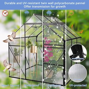 Invernadero de Policarbonato Negro de 6x6 Pies, Resistente, con Base Elevada y Anclaje de Aluminio para Jardines Exteriores - Product Image 3