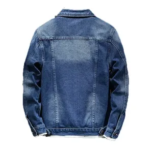 Veste en jean déchirée pour homme, coupe slim, doublure chaude, bleu, style streetwear, classique, manteau d'hiver décontracté - Product Image 3