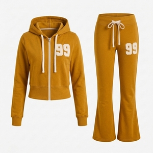 Conjunto Deportivo de Dos Piezas para Mujer, Sudadera con Capucha Ligera de Algodón con Cierre, Forro Polar, Resistente al Viento, Transpirable, Ecológico, Estilo Casual Urbano - Product Image 3