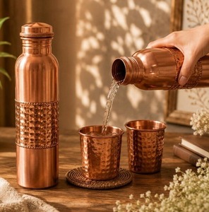 Hand Hammered Pure Copper Water Bottle 750ml 950ml 1000ml Leak Proof Ayurvedic Drinking Bottle - Product Image 3