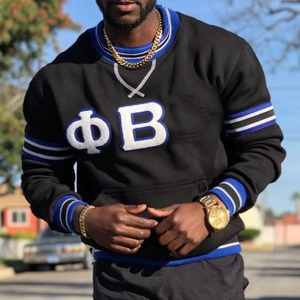 เสื้อสเวตเชิ้ตคอกลมสีดำ Delta Crimson สำหรับผู้ชาย แบรนด์ Phi Beta Sigma  ผ้าเชนิลล์ พิมพ์ลายพัฟฟ์ ปักโลโก้ตัวอักษร มีกระเป๋า ทรงปกติ - Product Image 5