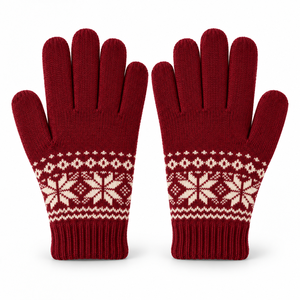 Red Knit Gloves With Snowflake Pattern <b>Full</b> Texture Machine Washable Acrylic Material Anti <b>Slip</b> Knit Wrist Cuff - Product Image 4