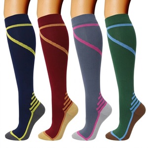 Chaussettes de compression montantes pour femmes, tricotées, respirantes, à blocs de couleur, avec soutien, prix de gros - Product Image 3