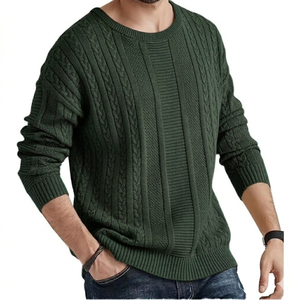 Suéter de punto trenzado extragrande para hombre con cremallera, jersey de algodón de manga regular, antiarrugas, cálido para invierno - Product Image 5