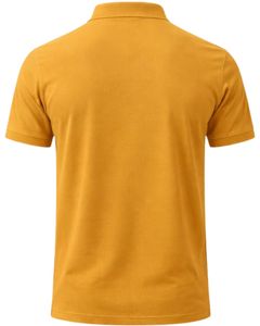 เสื้อโปโลผู้ชายสีเหลืองมัสตาร์ด ผ้าฝ้าย คอปกซิปครึ่งตัว ทรงเข้ารูป แขนสั้น สวมใส่สบายๆ ในฤดูร้อน ผู้ผลิต OEM จำหน่ายส่ง - Product Image 2