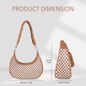 Sac fourre-tout en cuir vegan marron pour femme, sac à main hobo tissé, sac à bandoulière tendance - Product Image 3