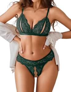 Ensemble de lingerie sexy en dentelle pour femmes, deux pièces (soutien-gorge et culotte) |   Bralette transparente super extensible, lingerie - Product Image 1