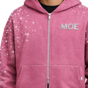 Sudadera con capucha para hombre con cremallera completa, de algodón y forro polar, con pedrería, estilo oversize, streetwear, con cremallera de cristal, fabricación - Product Image 4