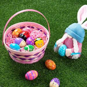 Noël Pâques Bambou Paniers Cadeaux Paniers De Rangement De Pique-Nique Oeufs En Gros Panier De Fête Rond Personnalisé Avec Poignée Décor À La Main - Product Image 1