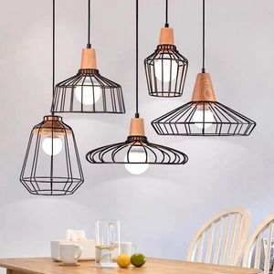 Industrial Geometric Pendant Lights Wood Metal Cage <b>Ceiling</b> Lamp Multi Piece Home <b>Decor</b> - Product Image 1