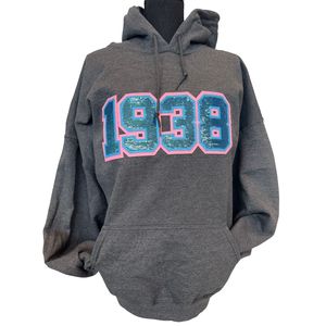 Sudadera con Capucha Gris de Lentejuelas 1938, Sudadera de Algodón Suave, Sudadera con Capucha de Manga Larga, Ropa Casual de Moda para Uso Diario - Product Image 1