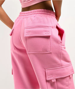 Pantalon de survêtement rose ample pour femme avec 6 poches, style streetwear, taille haute avec cordon de serrage, coupe baggy, pour filles - Product Image 3