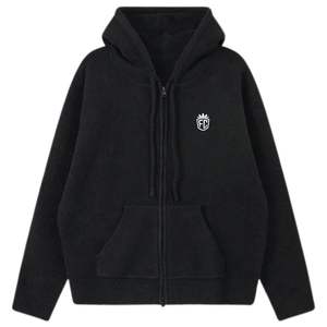 Sudadera con Capucha Negra de Punto con Cierre y Emblema, Sudadera Elegante y Cómoda para Hombre y Mujer, Ideal para Uso Casual y Diario - Product Image 1