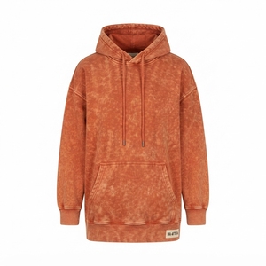 Sudadera con Capucha Oversize de Felpa para Mujer, Color Naranja con Lavado Ácido, Estilo Casual Urbano - Product Image 3