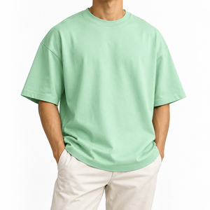 T-shirt Homme 100% Coton Épais 180 GSM Coupe Ample Col Rond Couleur Unie Personnalisable Logo Hip Hop Séchage Rapide - Product Image 4