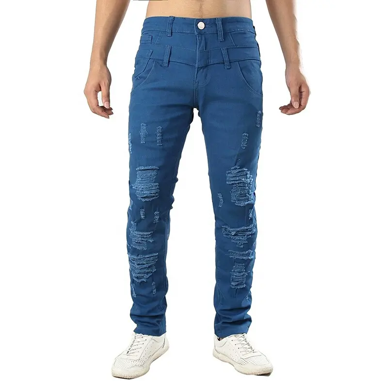 กางเกงยีนส์สำหรับผู้ชาย,กางเกงยีนส์สีน้ำเงินพิมพ์ลายแบบกำหนดเองกางเกงขาด