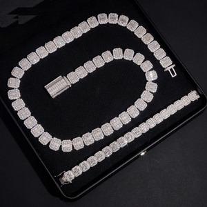 Collar de Cadena con Eslabones Baguette de Perlas de Agua Dulce y Moissanita de Lujo, Chapado en Rodio sobre Plata de Ley, Certificado GRA, Estilo Hip Hop - Product Image 3