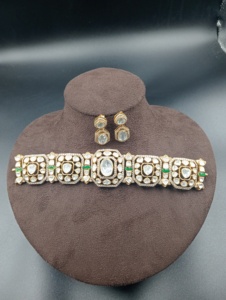 Amaira Jewels Gold Plated <b>Choker</b> Necklace Green Doublet Emerald Accents Women Engagement Wedding Jewelry Geometric Design Luxury - Product Image 3