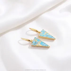 Gold Electroplated Blue Mohave Copper Turquoise Triangle Dangle <b>Earrings</b> Handmade Geometric Elegant Drop <b>Earring</b> Fashion Jewelry - Product Image 5