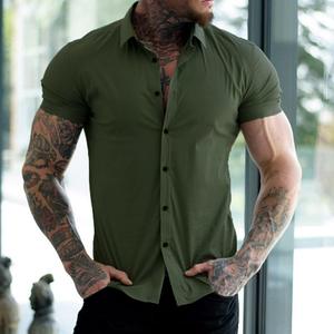 Men's Muscle Fit Mandarin Collar Short Sleeve t Shirt 2026 Athletic Fit Solid Casual Summer Party Wear Button <b>Down</b> Top HD - Product Image 5