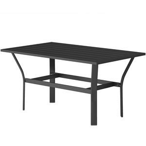 Tavolino da Caffè Rettangolare in Metallo Nero per Esterni, Pieghevole e Leggero, con Piano a Doghe, per Giardino e Ogni Condizione Atmosferica - Product Image 1
