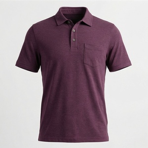 Polo à manches courtes pour homme, couleur violette, avec poche poitrine, design tricoté uni, coupe classique - Product Image 1