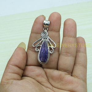 Grand collier pendentif en charoïte violette, argent sterling 925, pendentif fait main, bijoux en charoïte violette naturelle, cadeau pour femme - Product Image 4