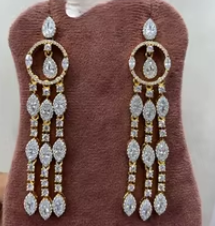 Sparkling Zircon Long Golden Zircon <b>Glow</b> Earrings Beautiful Studs <b>Glow</b> Earrings Set for Women Party Wear Jewelry For Women - Product Image 2