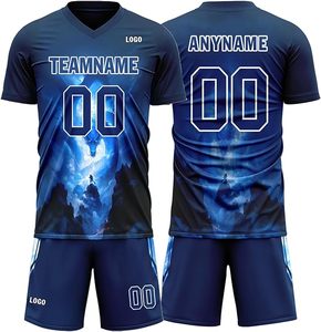 Ensemble de maillots de football pour hommes personnalisables, impression numérique, col en V, manches courtes, respirant, évacuation de l'humidité, polyester, taille plus, élastique - Product Image 1