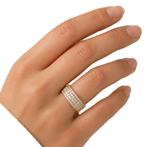 Luxury Multi Row Pave Diamond Ring 18K Solid Gold Band Round Lab Grown Diamond Wide Band Ring <b>Wedding</b> Anniversary Statement Ring - Product Image 6
