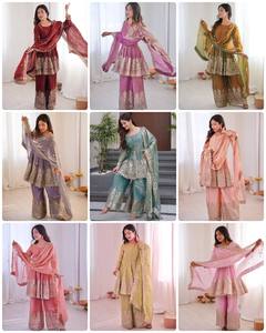 Boutique Style Two Tone Silk Ethnic Outfit with <b>Sequins</b> Embroidery and Mirror Handwork Accents - Product Image 3