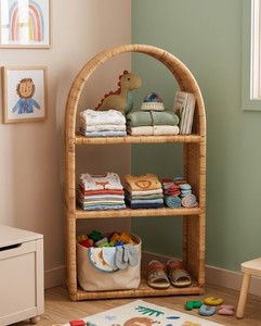 Organisateur de rangement pour chambre d'enfant en rotin style bohème avec design en arche, étagère de présentation pour jouets et décorations en osier pour chambre d'enfant et salle de jeux - Product Image 5