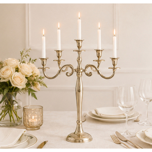 Candelabro de metal elegante de 5 brazos, plateado, de aluminio, para centros de mesa de boda, decoración de fiestas, venta al por mayor. - Product Image 2