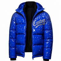 Doudoune bleue brillante personnalisée avec strass, style urbain, manteau d'hiver matelassé, coupe oversize, chaud, zippé, vêtement d'extérieur tendance