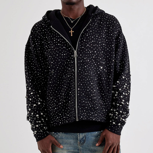 OEM Custom <b>Rhinestone</b> <b>Hoodies</b> Manufacturer Streetwear Hoodie with Crystal Stone Detailing for Clothing Collections - Product Image 1