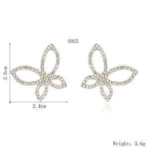 Boucles d'oreilles papillon scintillantes XH pour femmes, clous d'oreilles papillon ajourés, entièrement ornés de strass et de cristaux, bijoux de mode, cadeau - Product Image 1