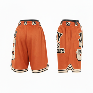 Pantalones Cortos de Baloncesto de Malla de Poliéster Premium de 160 GSM, Color Naranja, con Apliques de Chenille, Logotipo Personalizado y Bajo con Rayas - Product Image 6