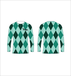 Camiseta Deportiva Ligera de Manga Larga Sublimada Personalizada con Patrón Argyle Verde y Menta, Fabricante de Ropa al Por Mayor - Product Image 1